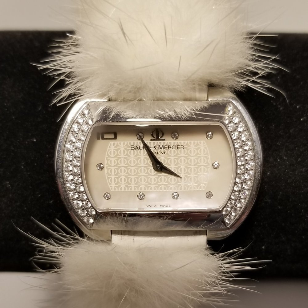 Baume and Mercer 10th Anniversary White Mink Fur Watch